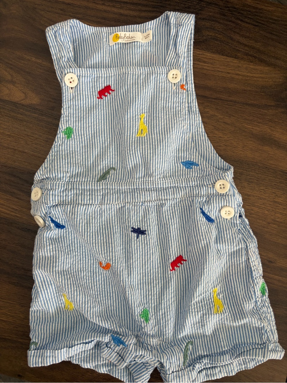 Baby Boden Striped Embroidered Short Overall - Blue Multi